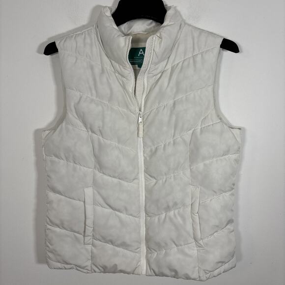Aeropostale Remixed Down Puffer Vest Large Off White Recycled Fall Layering - Picture 7 of 7